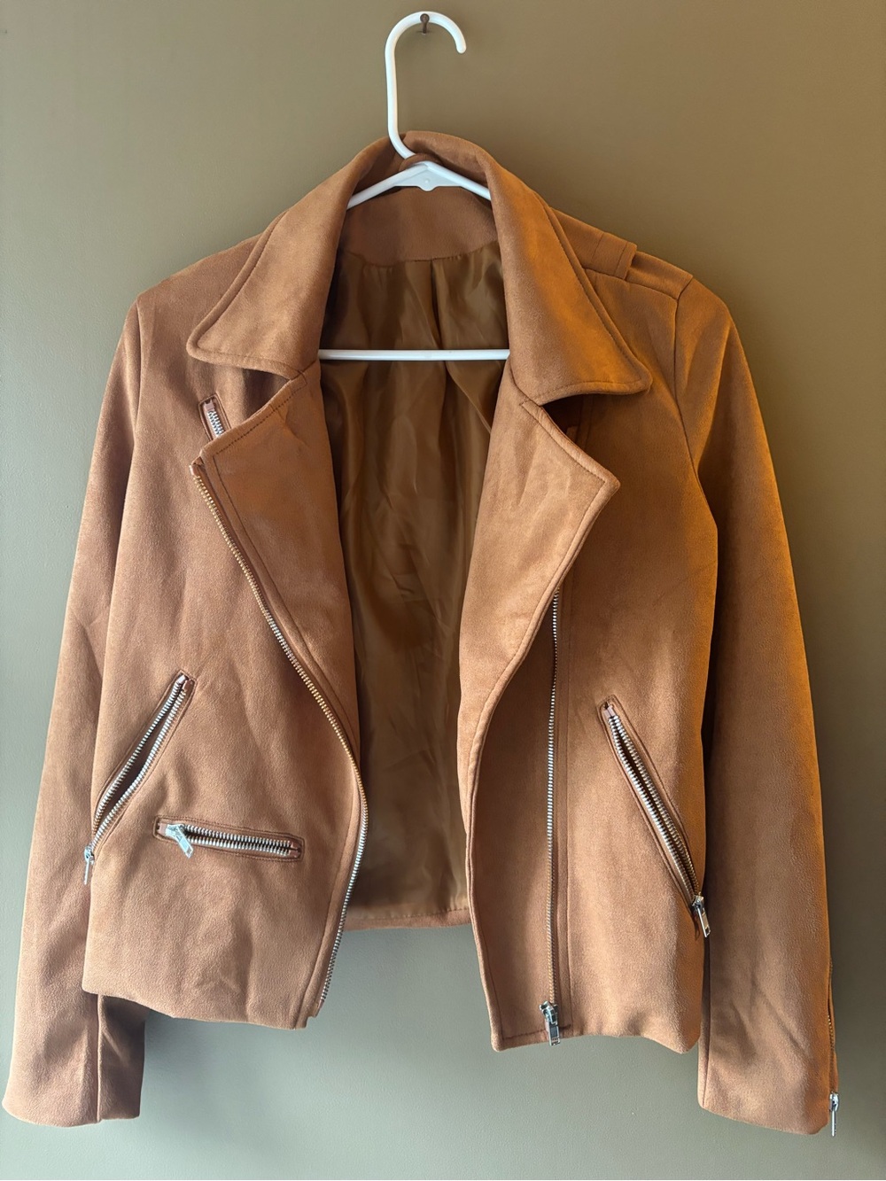 Women's Faux Suede Moto Jacket - Tan